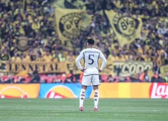 Foto colorida de Jude Bellingham na final da Champions League contra o Borussia Dortmund- Metrópoles