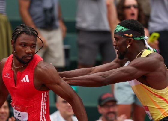 Imagem colorida de Noah Lyles e Kenny Bednarek