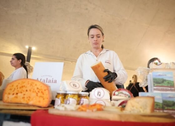 Produtora fazendo queijo artesanal