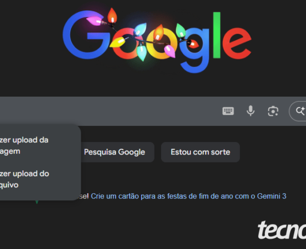 Página inicial da Busca do Google exibindo o novo botão de soma (+) no canto esquerdo da barra de pesquisa, ao lado do botão Modo IA.
