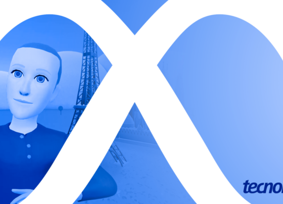 Ilustração com a marca da Meta e o avatar de Mark Zuckerberg