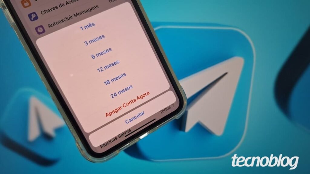 Imagem mostra celular exibindo a tela de exclusão da conta do Telegram