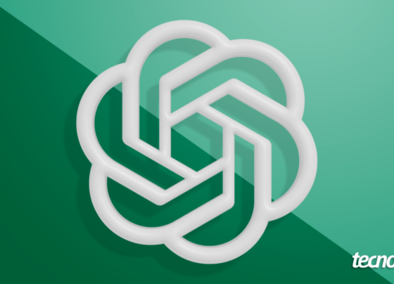 Arte com o logotipo do ChatGPT da OpenAI em um fundo de cor verde. Na parte inferior direita, o logo do "tecnoblog" é visível.