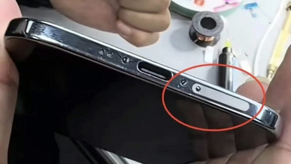 Imagem mostra um iPhone Air modificado, com uma entrada pra chip físico