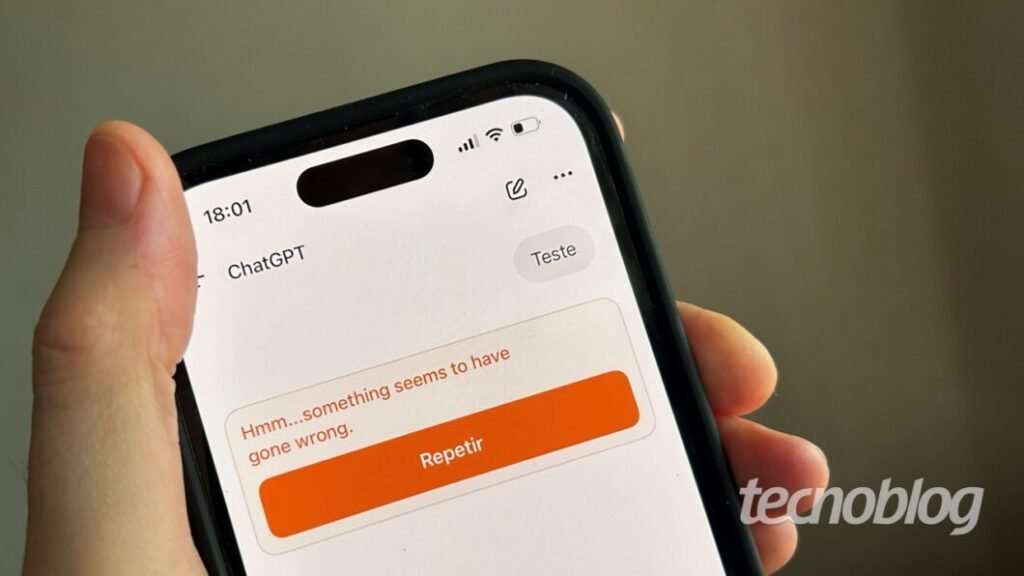 Aplicativo do ChatGPT para iPhone com mensagem de erro