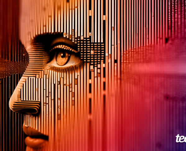 Ilustração de inteligência artificial, com um rosto gerado por computador