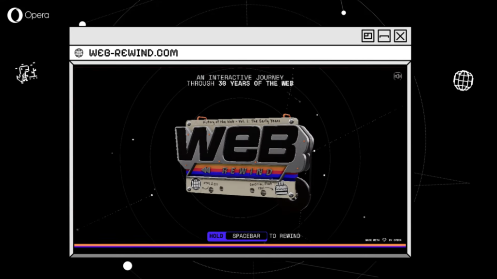 Captura de tela de trecho do vídeo sobre a ferramenta Web Rewinda da Opera