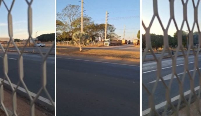 Camionete colide com poste e causa risco de choque elétrico