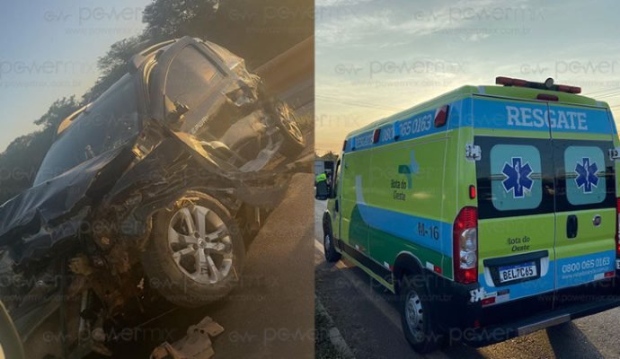 Colisão entre automóvel e duas carretas mobiliza equipes de resgate