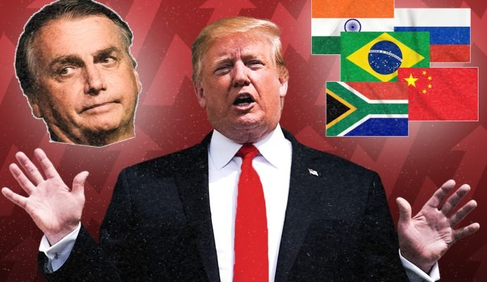 Imagem colorida de Trump, Bolsonaro e Brics - Metrópoles